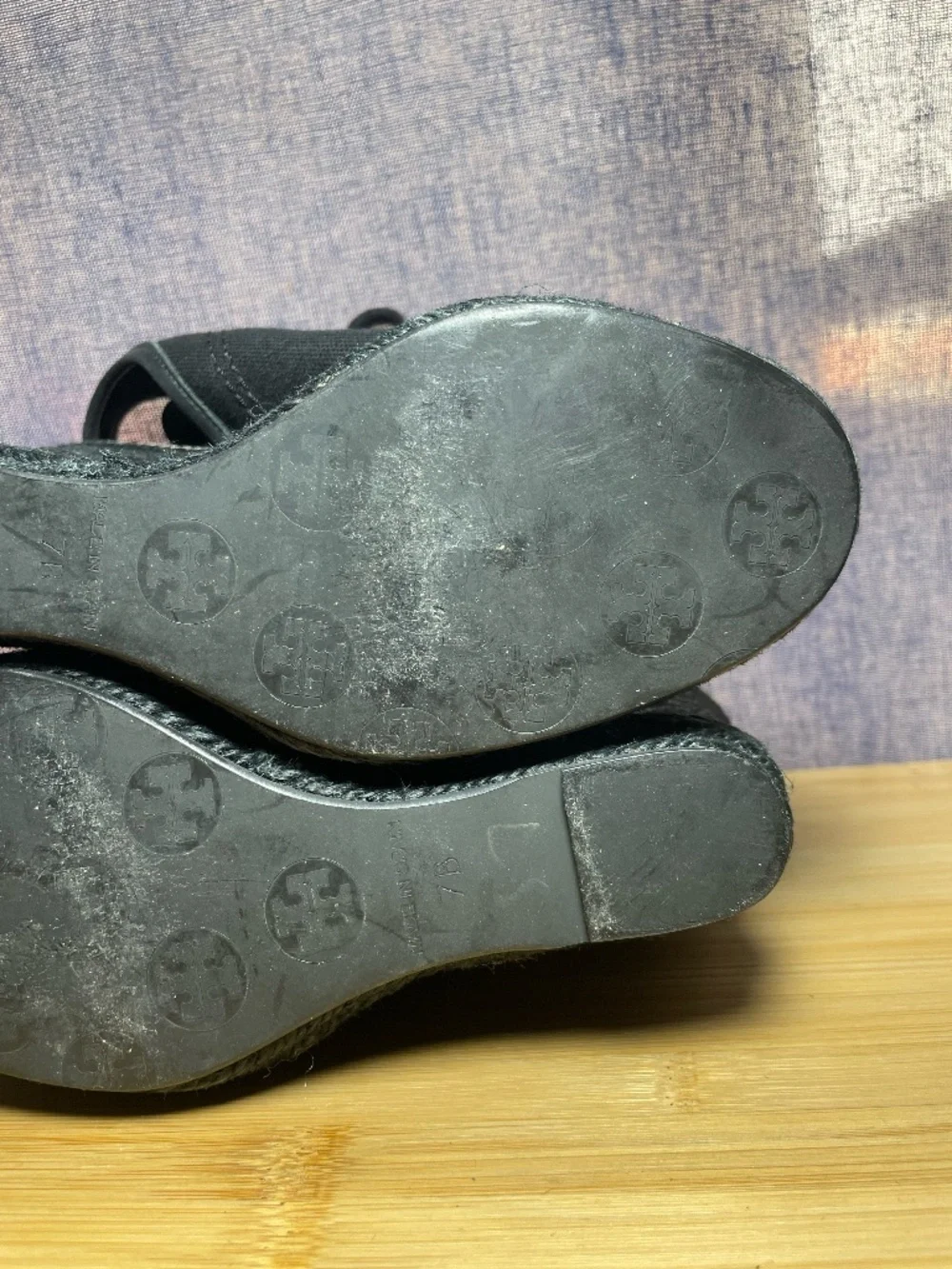 Tory Burch Peep Toe Lace Up Espadrille Wedge Sandals 7B Black Canvas Shoes 4